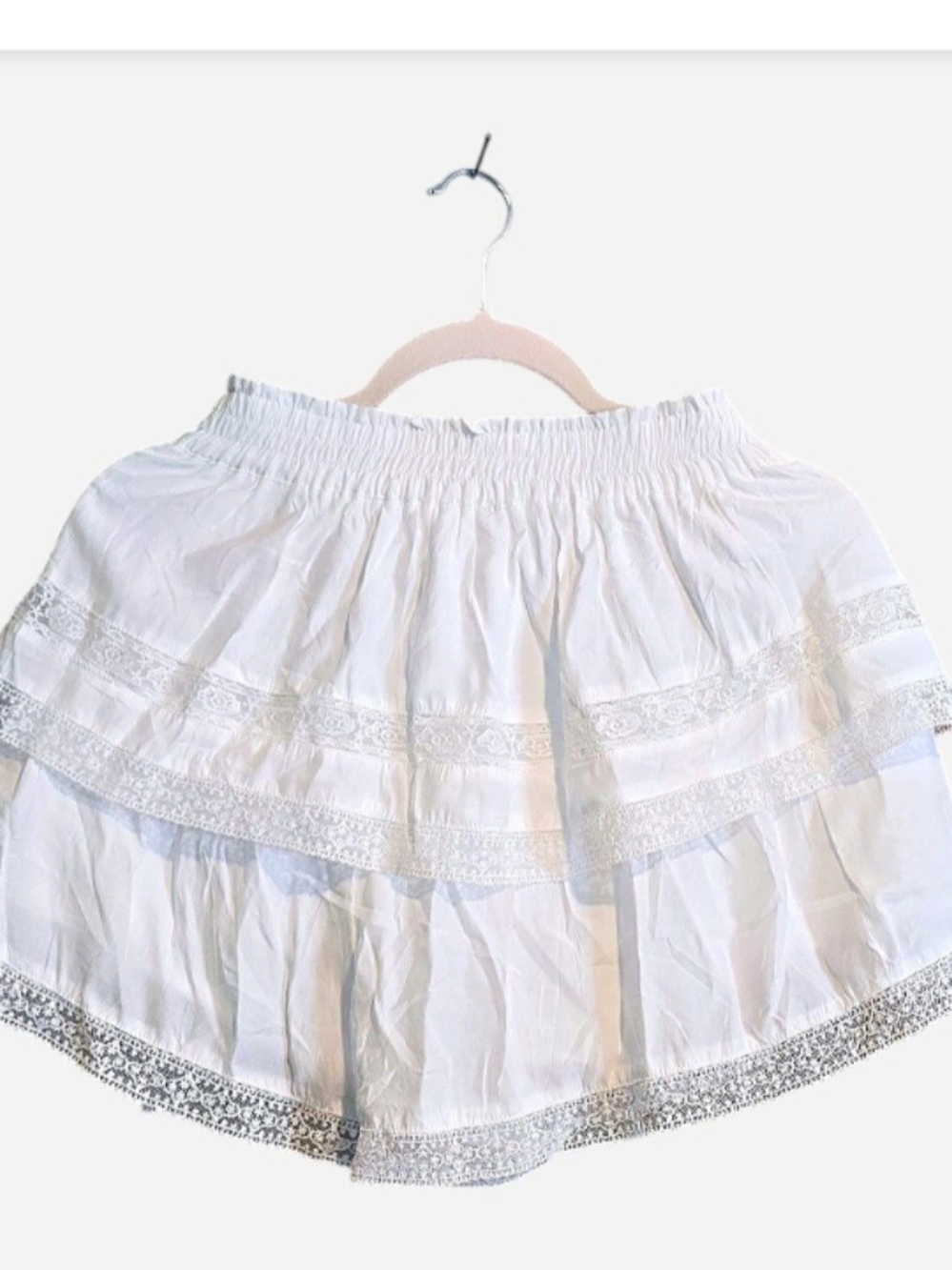 Cottagecore White Ruffle Lace Tiered Mini Skirt / Skort With Elastic Waist